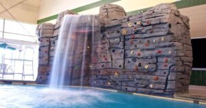 pool rock climbing wall